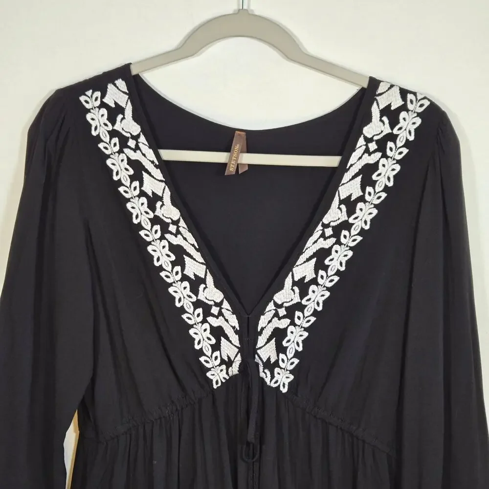 Stetson Black With White Embroidery Dress. Size Large - Picture 3 of 10